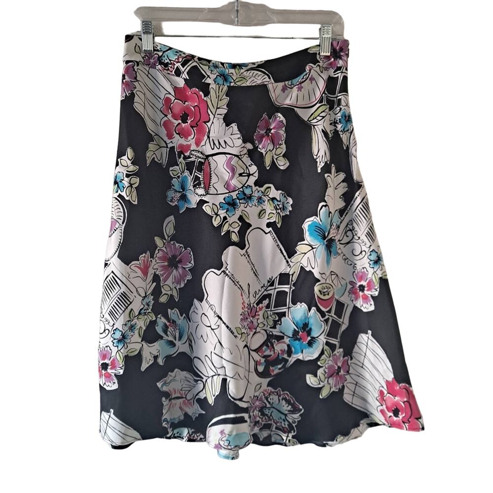 Valerie Stevens 100% Silk Multicolored Floral Lined A-Line Flared Skirt - Size 8